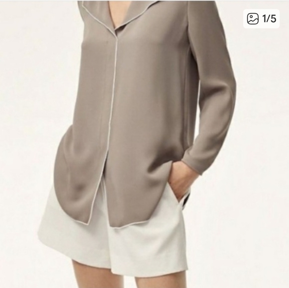Babaton Taupe Blouse with White Accent
